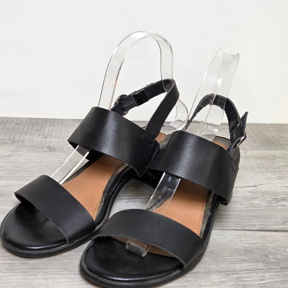 Rampage RAM-HALY Black Double Strap Block Heel Slingback Sandals Womens 6.5M